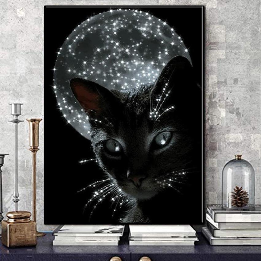 5D Diy Алмазная картина Черный кот, настенная живопись, набор для вышивки крестом, полная алмазная вышивка, мозаика, художественная картина, декор из стразов, подарок