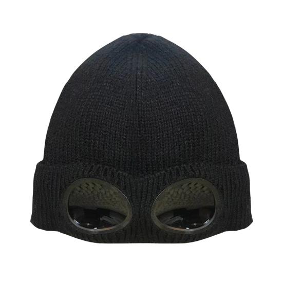 Вязаная шапка однотонная теплая вязаная шапка с декором в виде очков эластичная ветрозащитная зимняя шапка для улицы путешествий езды на велосипеде повседневная носка