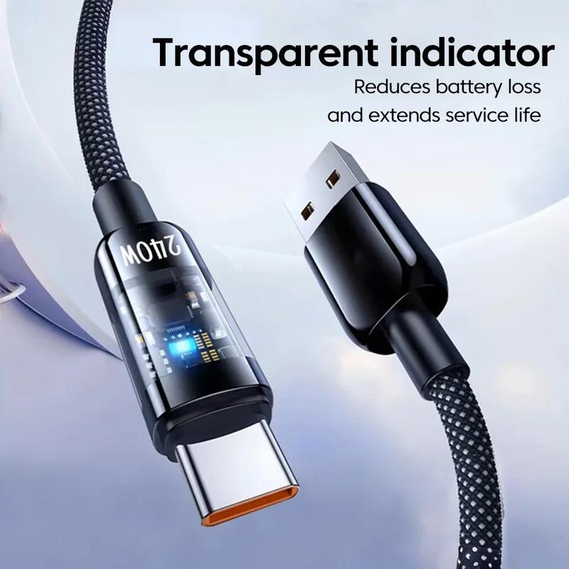 240W Nylon USB Type C Super Fast Charging Data Cable with LED Indicator Light Quick Charge USB C Cords For Samsung Xiaomi Huawei