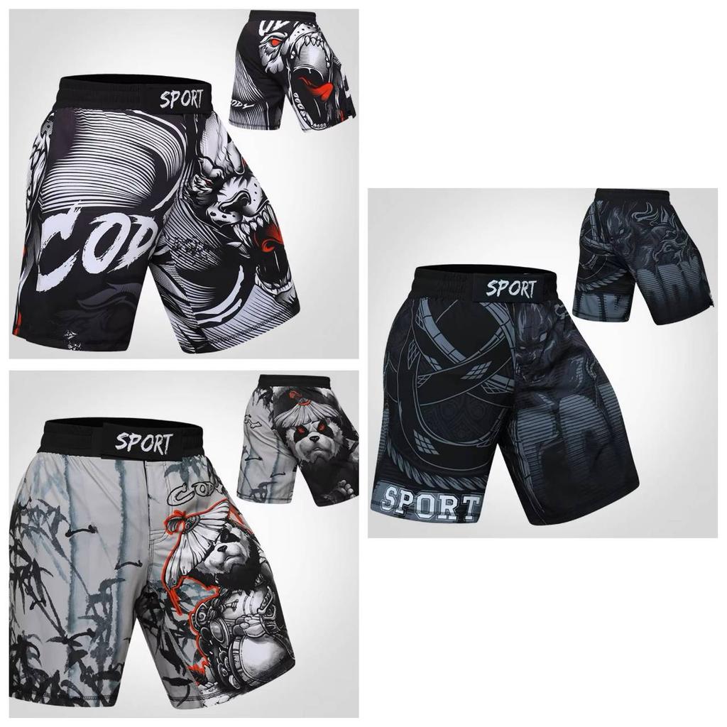Шорты ММА Муай Тай Кикбоксинг Унисекс Мужские Женские Тренировочные Быстросохнущие Принт Эластичный Пояс Спортзал Фитнес Тренировки