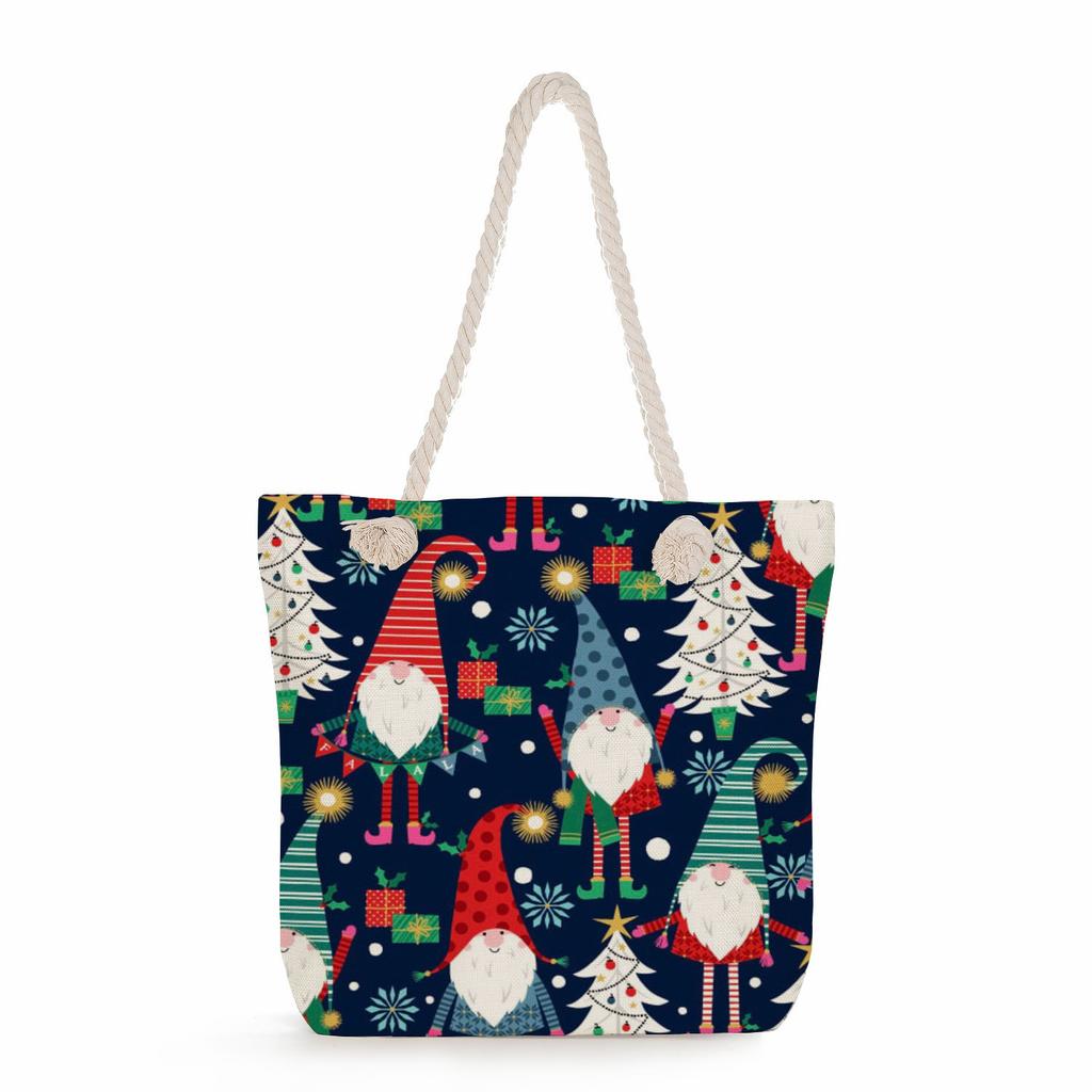 Snowman print thick rope single-shoulder beach bag 7310 KTB