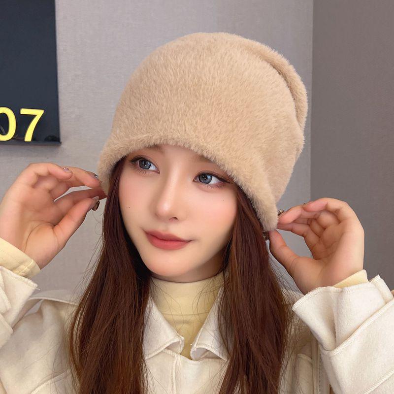 Женская ветрозащитная вязаная шапка - Пушистая, теплая, подходит для большой головы, идеально подходит для осени и зимы на открытом воздухе