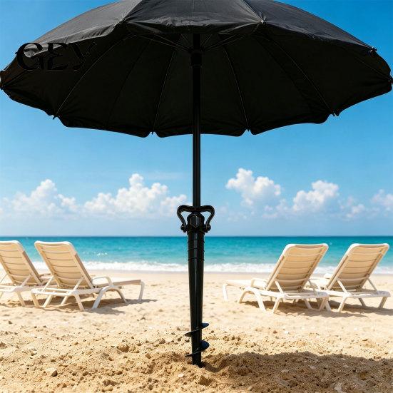 Plastic Umbrella Spike 2Pcs Sun Base with Ground Stake, Screw-in Beach Triangular Handle Stake Holder, Windproof Spiral Stand for Outdoor Yard Garden