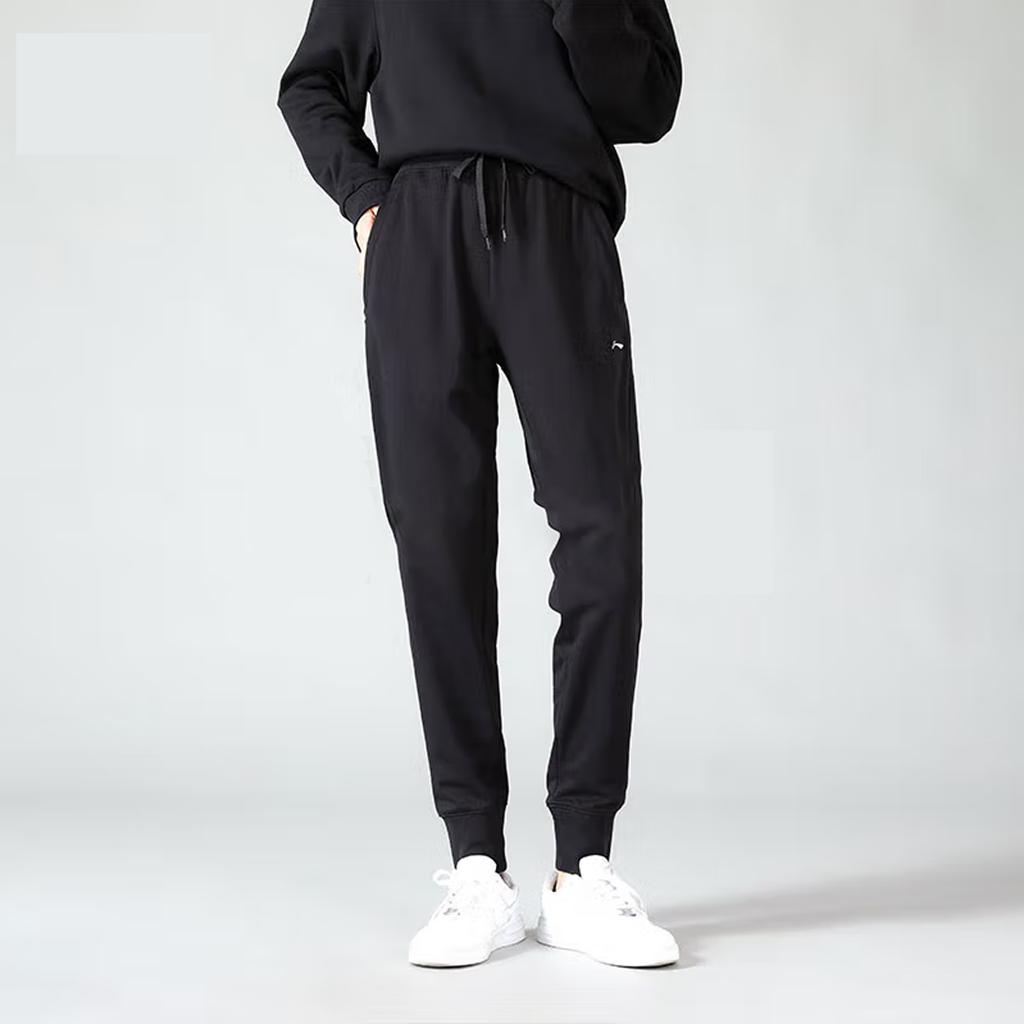 Спортивные брюки Li Ning Fitness Series с однотонным логотипом и эластичным поясом, с манжетами, женские брюки черного цвета AKLS786-1