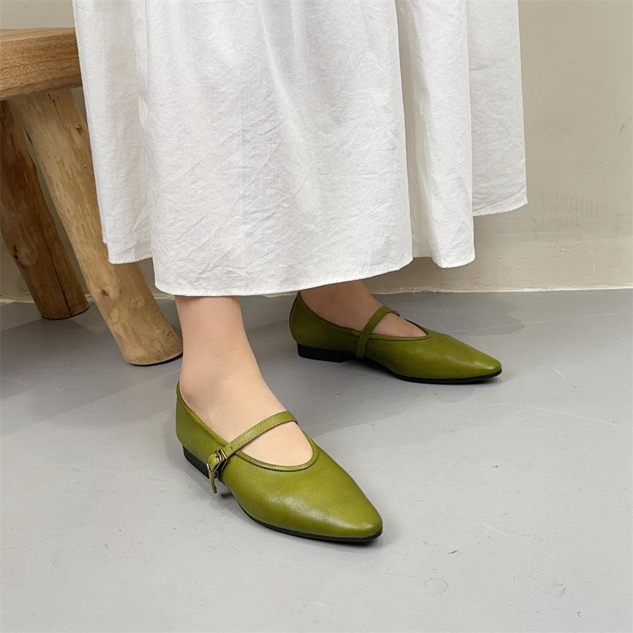 Johnature Туфли на плоской подошве из натуральной кожи с острым носком в стиле ретро, универсальные, из мягкой коровьей кожи, женские