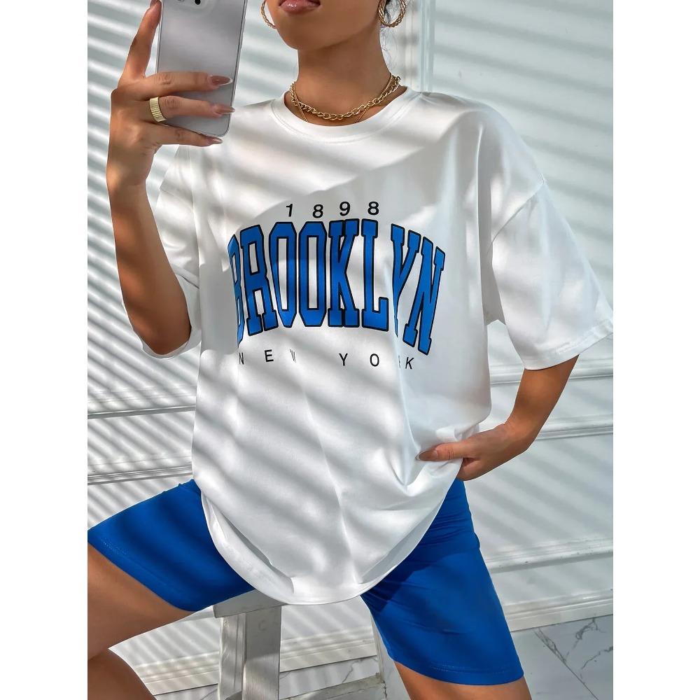 Винтаж 1898 Бруклин Нью-Йорк женские футболки большого размера с коротким рукавом американская повседневная одежда уличные женские топы