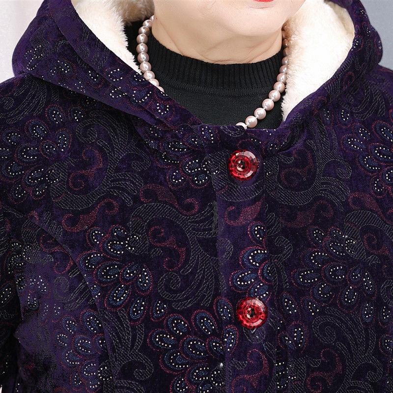 Зимняя женская толстая куртка с хлопковой подкладкой для пожилых людей, средняя и длинная часть, Золотая бархатная стеганая куртка с капюшоном