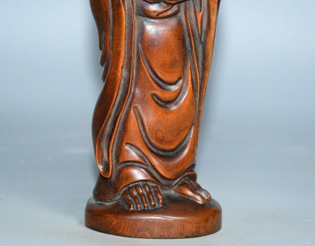 Chinese Antique Boxwood Carved Fine Arhat Buddha Statue Home Decor Sculpture Art
