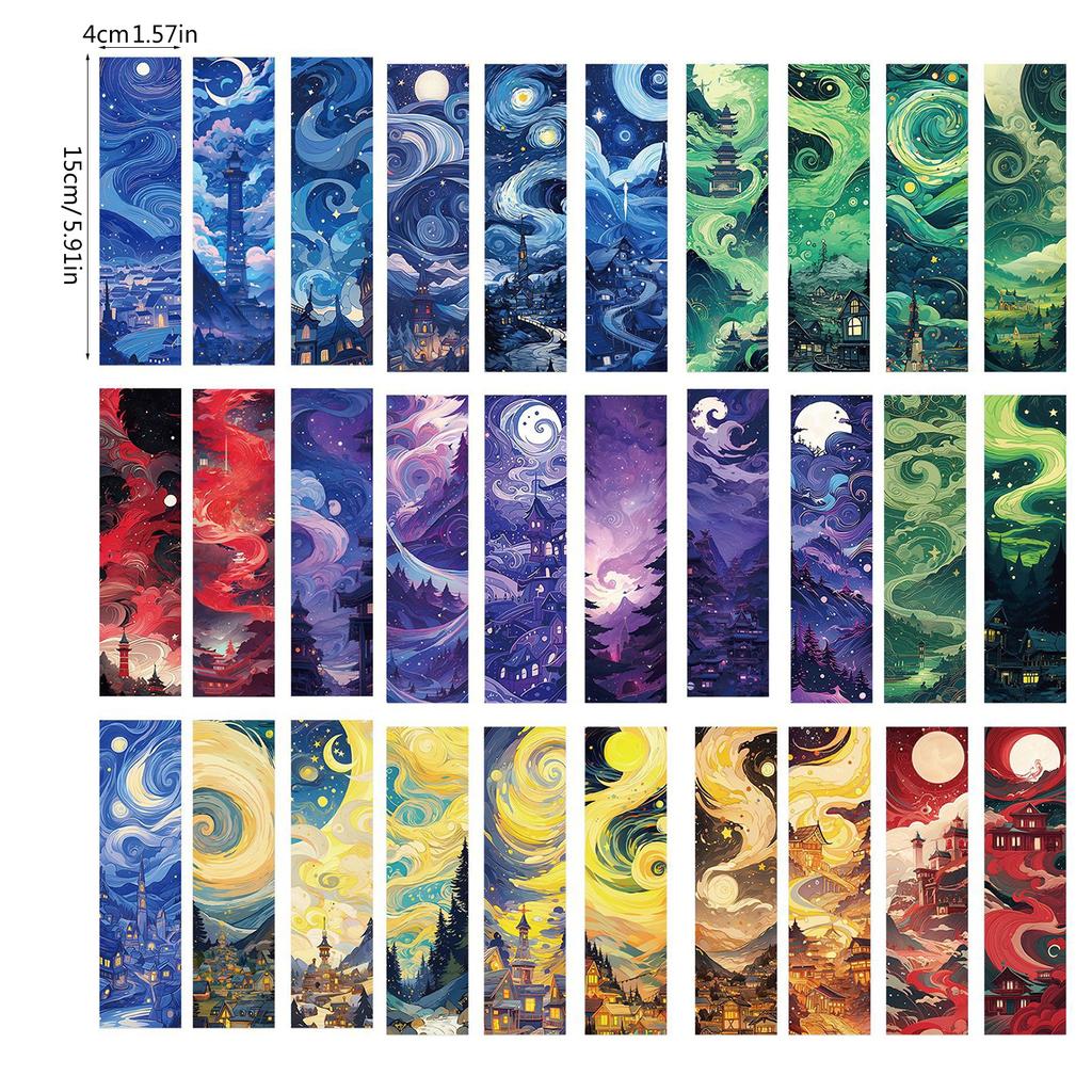 30Pcs Oil Painting Theme Paper Bookmarks Reading Aids Bookmarks Book Page Holder Page Divider Gift for Book Lover Writer
