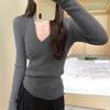 Свитер с вязаным воротом в стиле Spice Girl, женская зимняя базовая рубашка, облегающая и с тонкой талией, облегающий перед, плечо с длинным рукавом