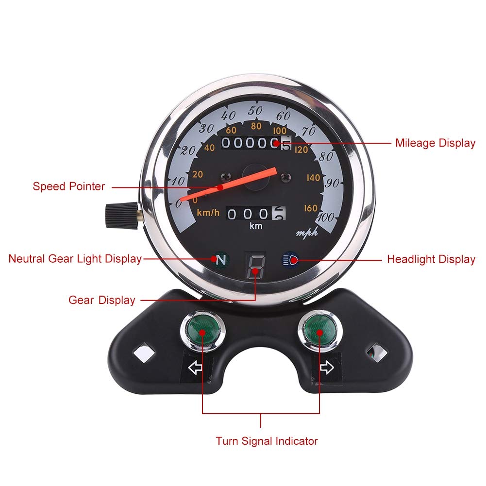 Akozon Motorcycle Speedometer Universal Motorcycle Dual Odometer Speedo Meter Gear Digital Display
