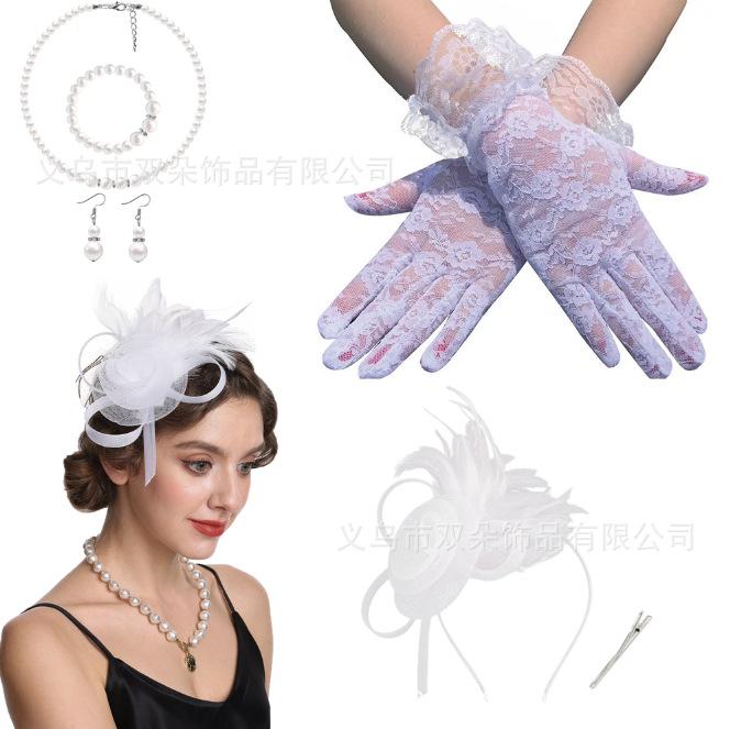 European and American Bride Retro Mesh Top Hat Headgear Feather Flower Headgear Hat Holder Hairpin Hair Accessories Head Flower