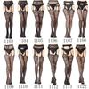 Sexy Lingerie Stockings One-piece Open Cut Suspender Lace Jacquard Base Pantyhose Suspender, Fishnet Stockings