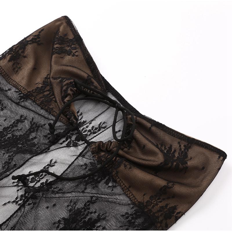 Сексуальные комплекты юбок без бретелек с кружевным принтом, женский прозрачный укороченный топ, длинная юбка, одинаковый комплект, женский костюм из двух предметов для ночного клуба