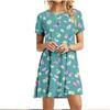 3D Green Leaves Floral Printed Dress For Women Summer Loose Casual Short Sleeve O-Neck Dress