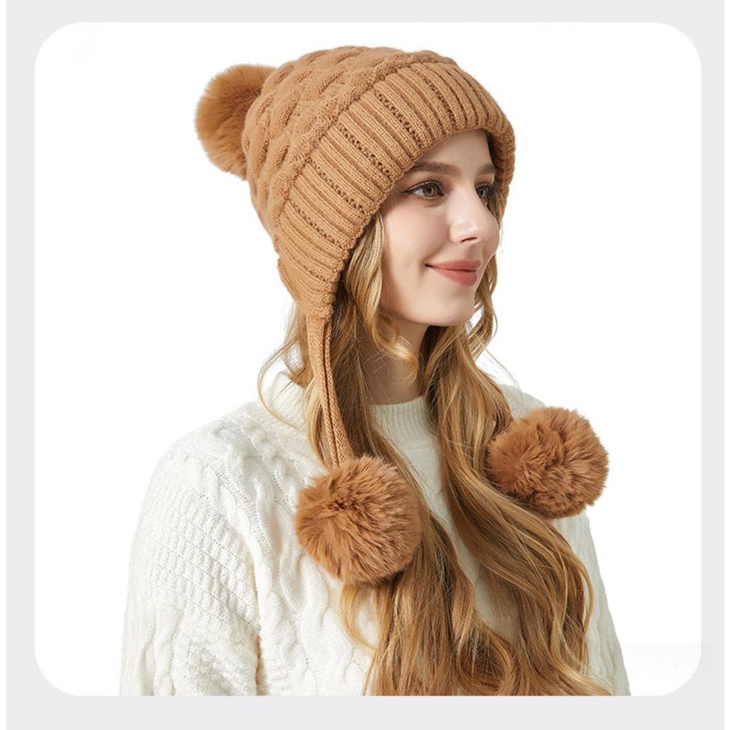 Утепленная, Шерстяная Шапка, Женская Шапка, Бархатная Шапка, Уличная Шапка, Теплая Шапка, Шерстяной Помпон, Вязаная Шапка