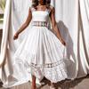 Spring and Summer White Dress Women's Sleeveless Hollow Lace Lace Loose A-line Dress