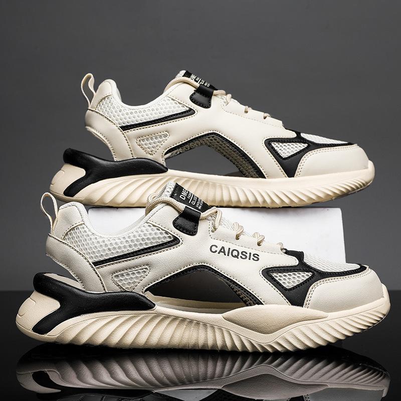 Сандалии 2024 года, лето, новые, на толстой подошве, нескользящие, износостойкие, папины туфли, тренд, универсальные, полые, повседневные туфли, модная обувь