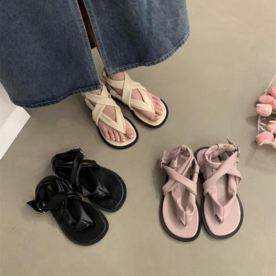 Женские сандалии летние римские сандалии удобные женские пляжные туфли толстая подошва французские стринги темпераментные тапочки балетки размер 35-40