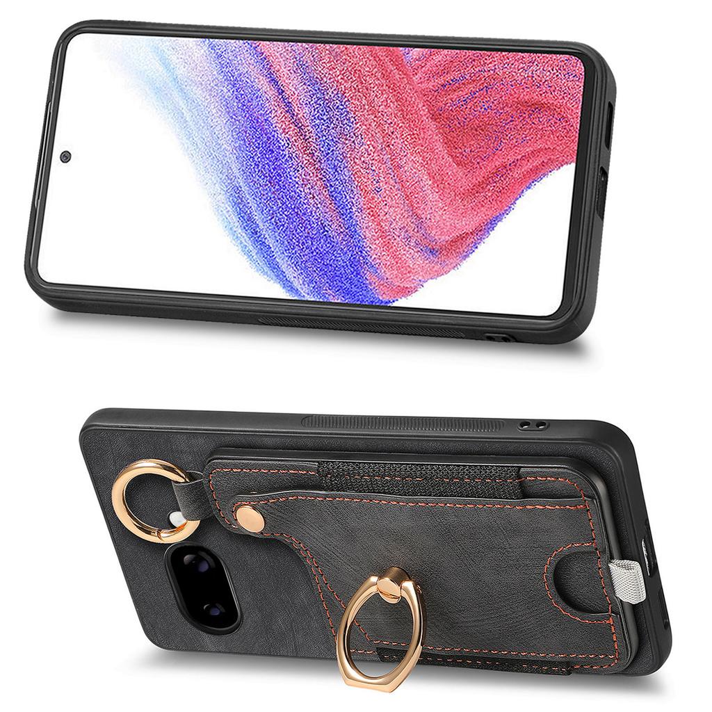 For Google Pixel 9a Retro Leather Phone Back Cover with Card Slots and Ring Holder