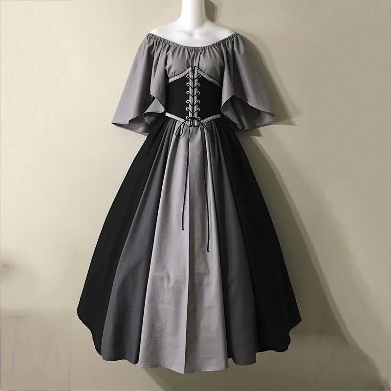 Cosplay Costume Medieval Color Retro Self-fitting Skirt Fly Sleeve Skirt Large Skirt One-shoulder Dress Female Cosp
