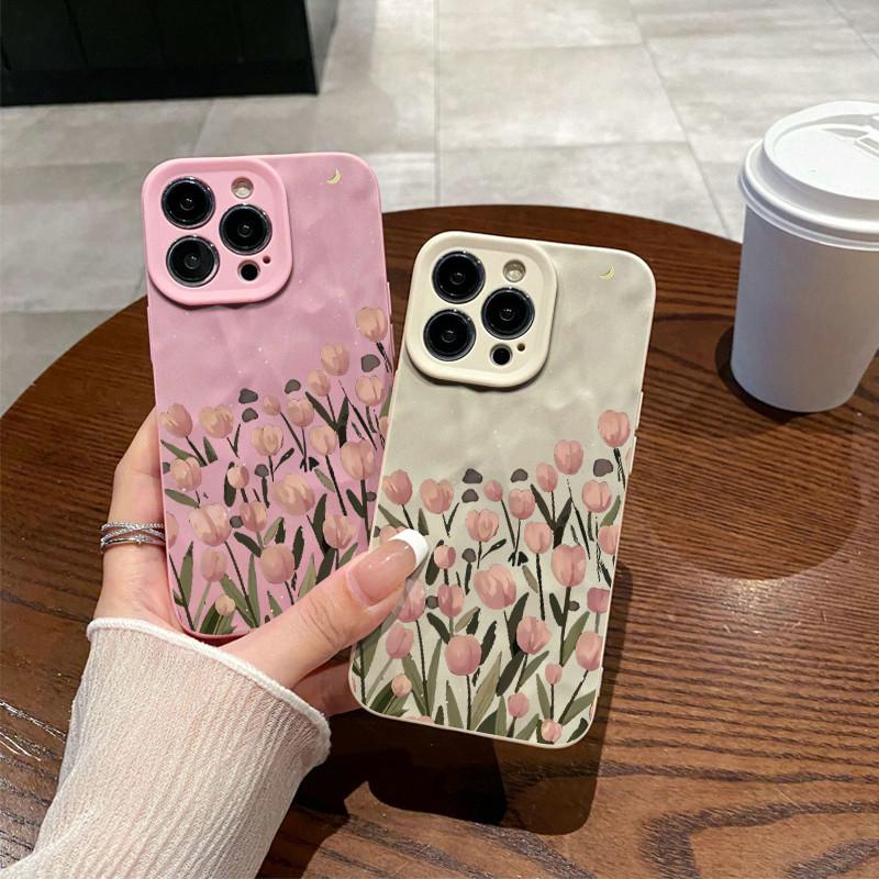 Морщины и неровности на поверхности мобильного телефона, защитный матовый чехол из ТПУ с цветочным принтом и тюльпанами, мягкий силиконовый чехол