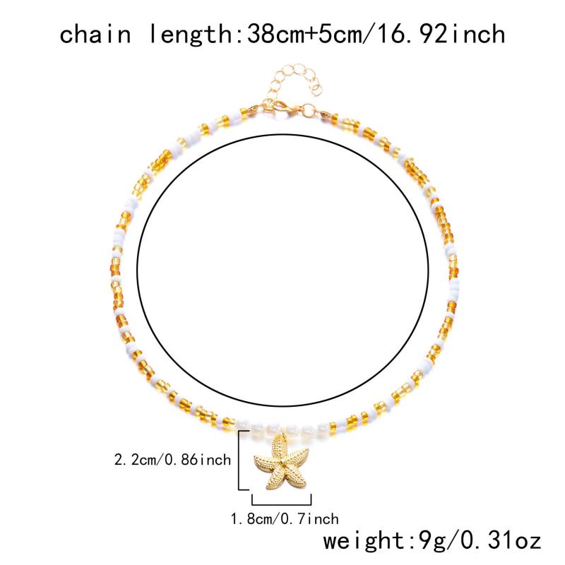 New Bohemian Beach Holiday Starfish Pendant Seed Bead Pearl Choker Necklace Ocean Style Women's Fashion Jewelry