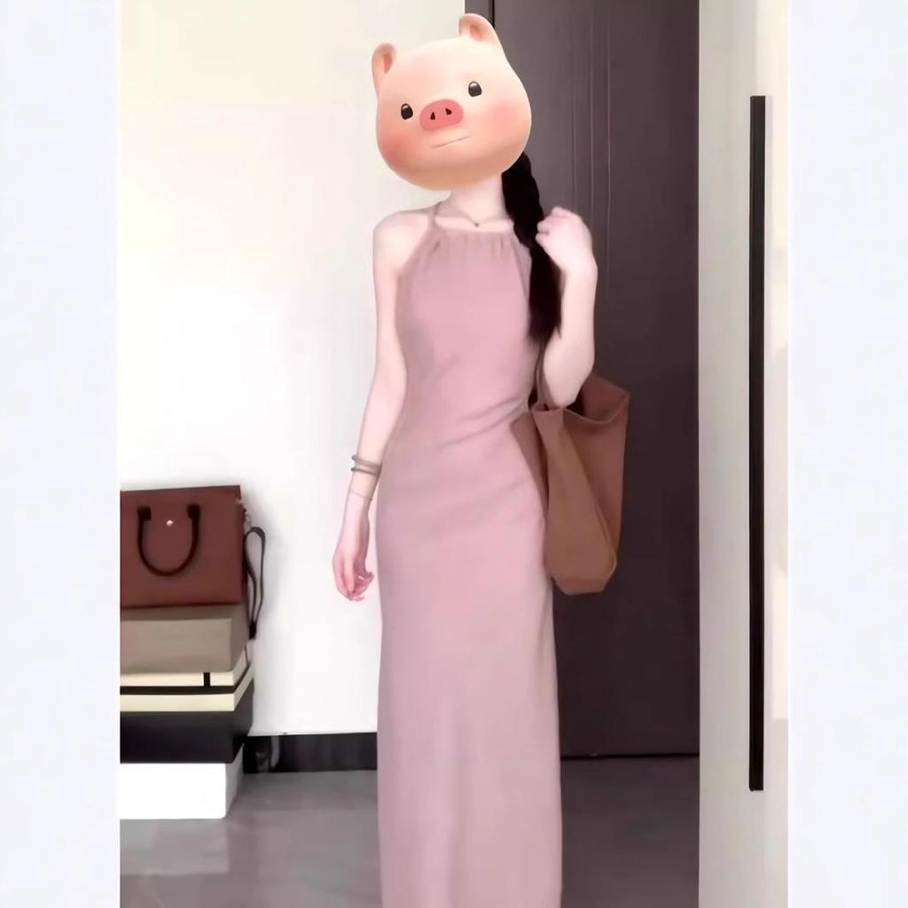 Приталенное летнее платье в стиле ретро хай-энд на бретелях-халтер