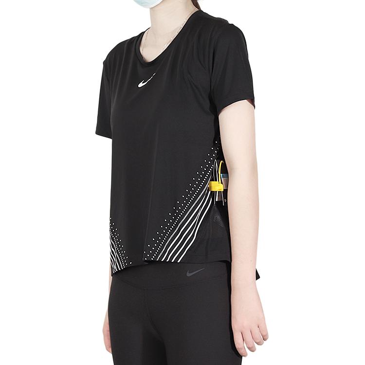 Nike Футболка Sports Lifestyle Series Casual Breathable Striped Round Neck Wicking Quick Dry с коротким рукавом для женщин, черная AQ5205-010