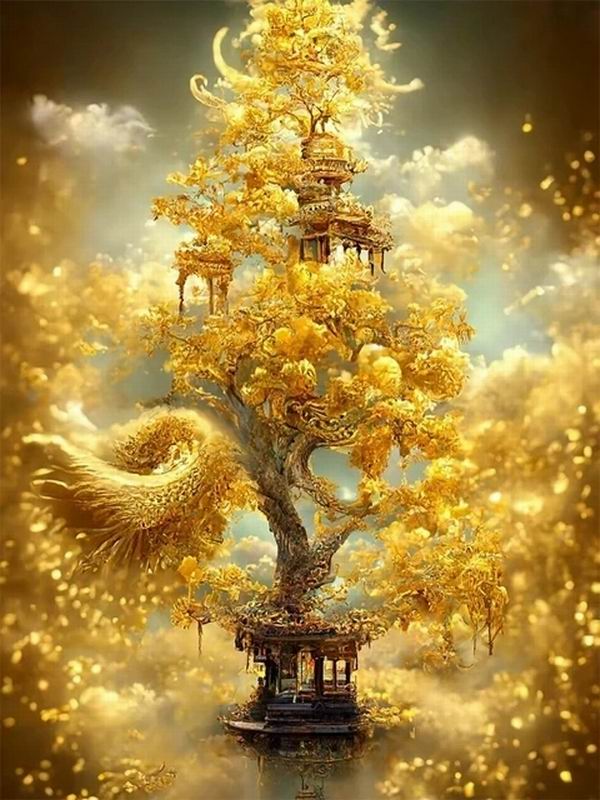Алмазная картина, новая коллекция 2024, Дерево Богатства, сделай сам, полная квадратная круглая дрель, вышивка стразами, золотой пейзаж, мозаика, наборы для вышивки крестом