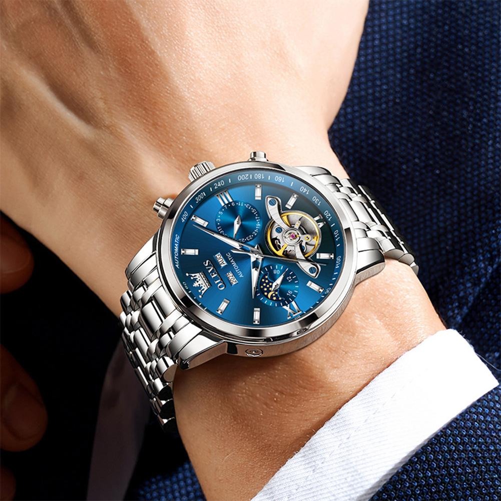 OLEVS Top Luxury Tourbillon Watches Men Month Calendar Week Moon Phase Watches Automatic Mechanical Wristwatches Men Reloj