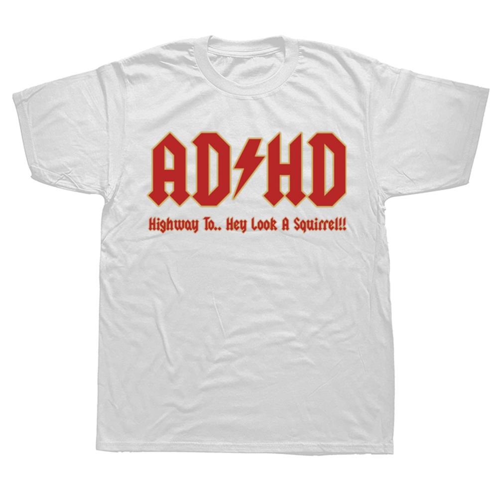 Смешные футболки с графикой «ADHD: Трасса к „Эй, смотри, белка!»» для мужчин и женщин, модная повседневная футболка, 100% хлопок, свободная, оверсайз