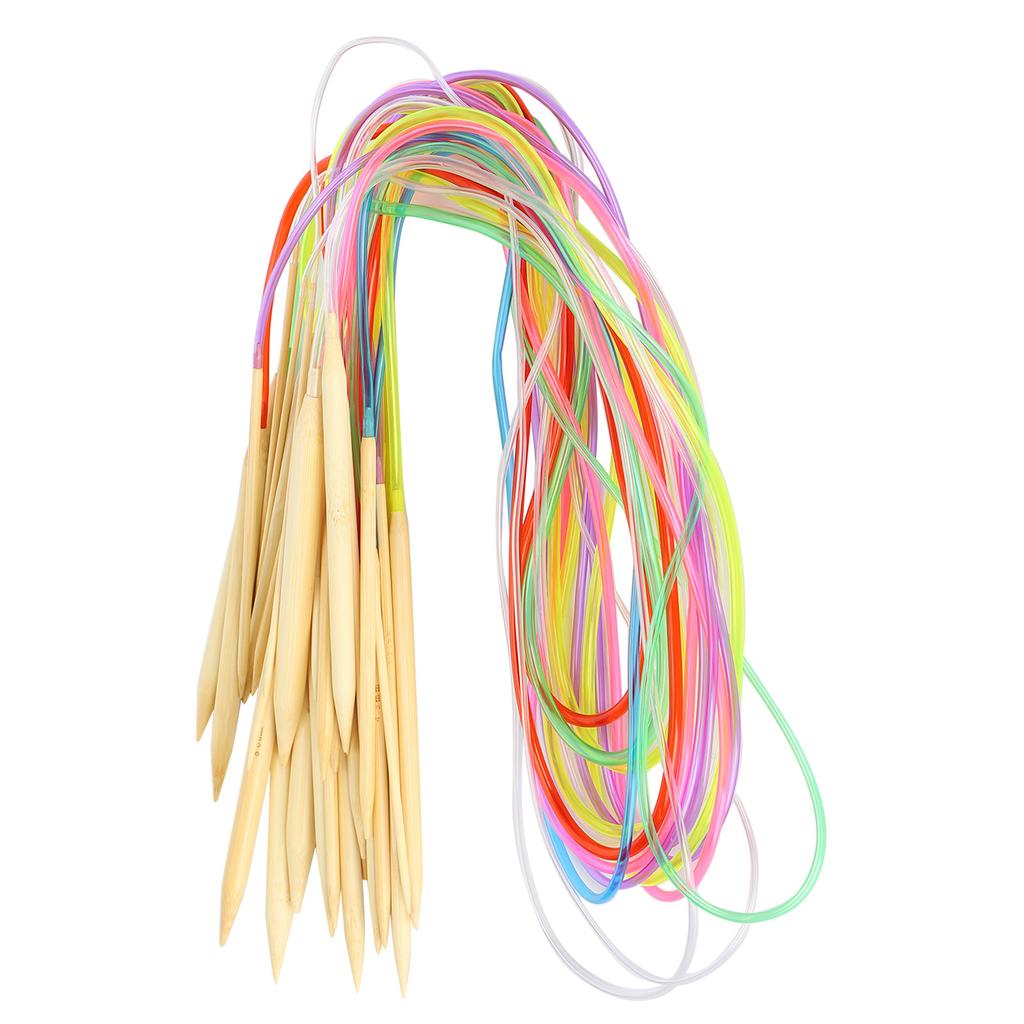 18 шт. круговых спиц с двойным острием из бамбука, цветной трубчатый инструмент для рукоделия с набором аксессуаров(100см