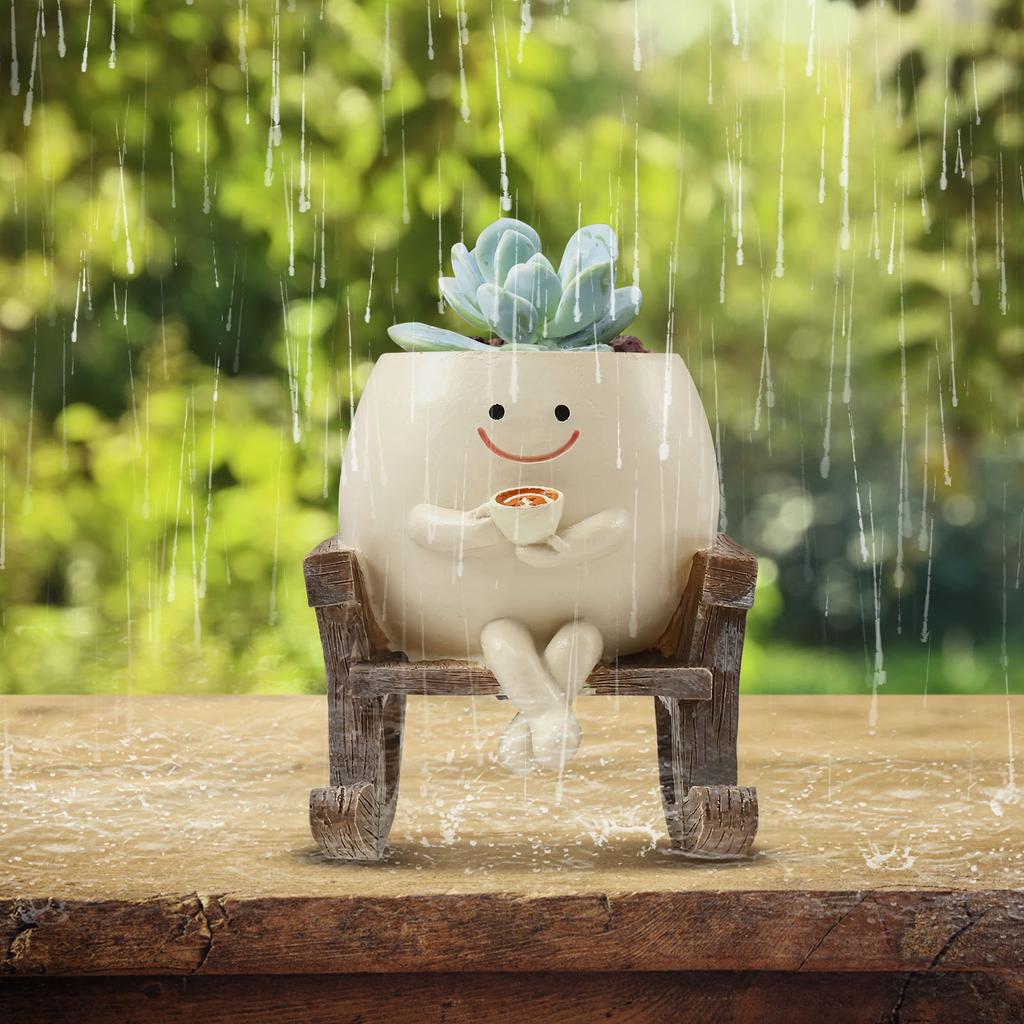 Кашпо в виде улыбающегося лица для комнатных растений, качающееся кресло, цветочный горшок с дренажным отверстием, забавный маленький горшок для домашнего декора в помещении и на улице, новый