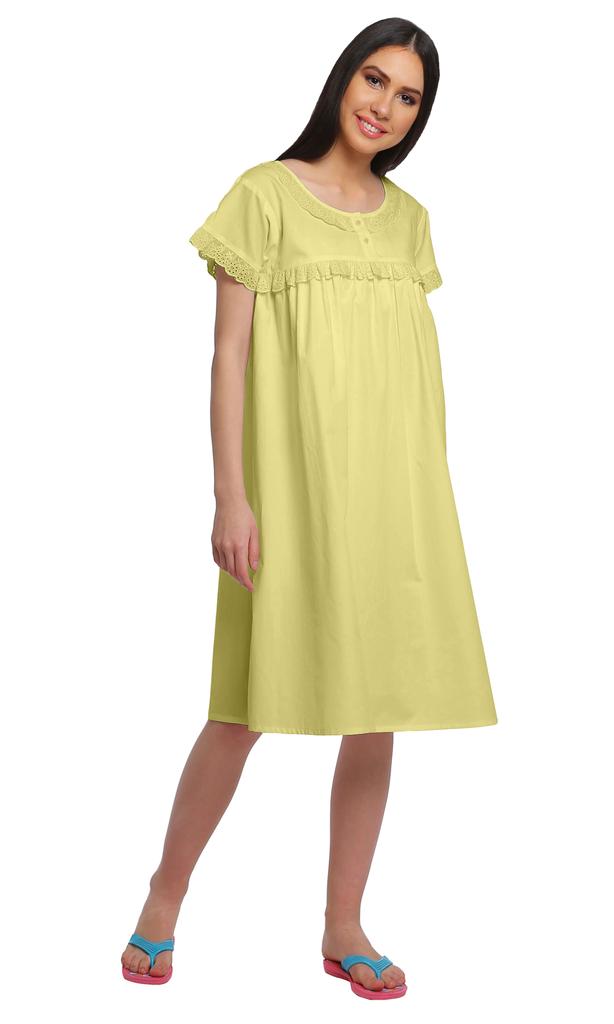 Moomaya Cotton Lace Neckline Sleepwear For Ladies Round Neck Womens