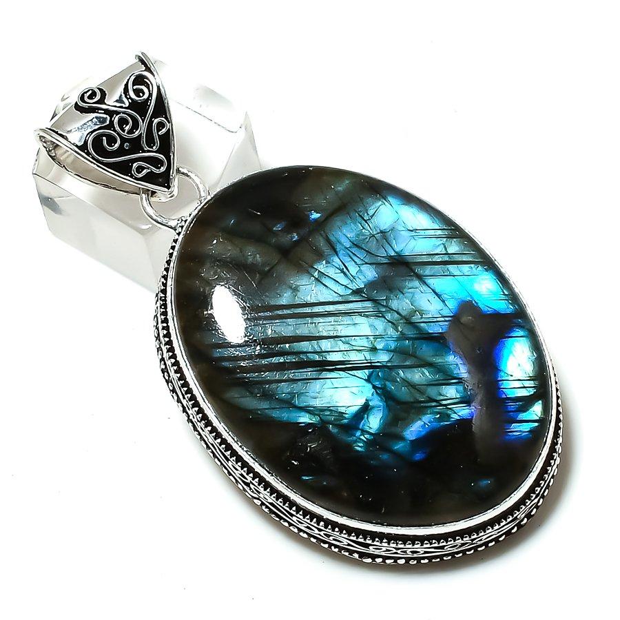 Natural Labradorite Gemstone Handmade 925 Sterling Silver Pendant 2.36" l2D74