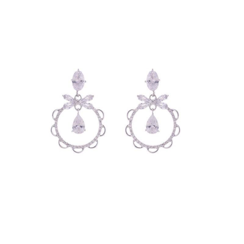 Mosquito coil disc ear clips without ear piercings~ French exquisite princess bow, water drop zircon stud earrings, fairy sweet earrings