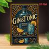 Винтажная жестяная табличка Gin Tonic Премиальное качество Ретро Ар-нуво Коктейльная тематика Настенный декор Деревенская табличка для бармена