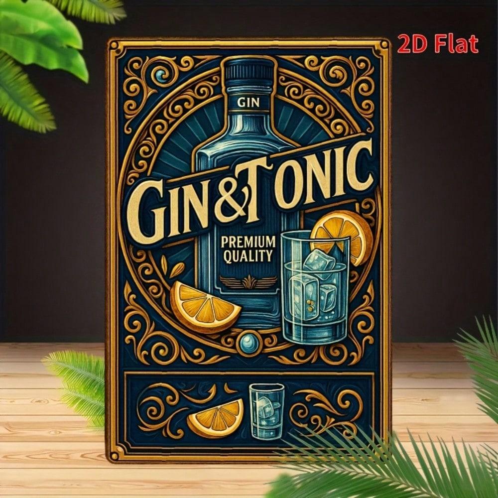 Винтажная жестяная табличка Gin Tonic Премиальное качество Ретро Ар-нуво Коктейльная тематика Настенный декор Деревенская табличка для бармена