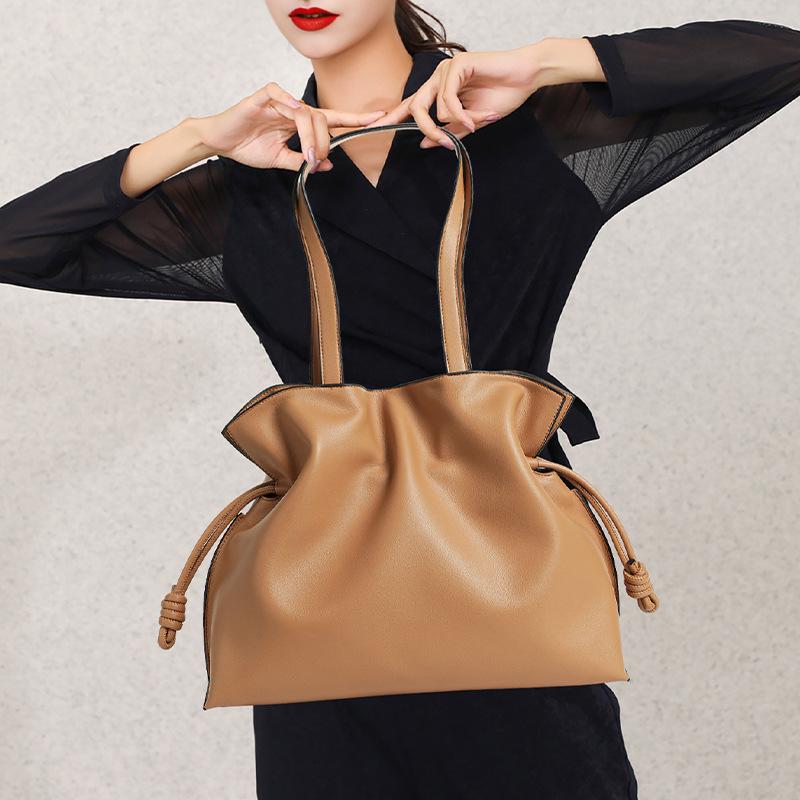 Женские сумки, осенние и зимние нишевые сумки на удачу с завязками, кожаные сумки-ведра из коровьей кожи большой вместимости, сумки-тоуты через плечо
