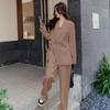 2 Pcs/Set Lady Formal Coat Pants Set Long Sleeves Button Strap Closure V Neck Cardigan Mid Length Jacket Straight High Waist Tro