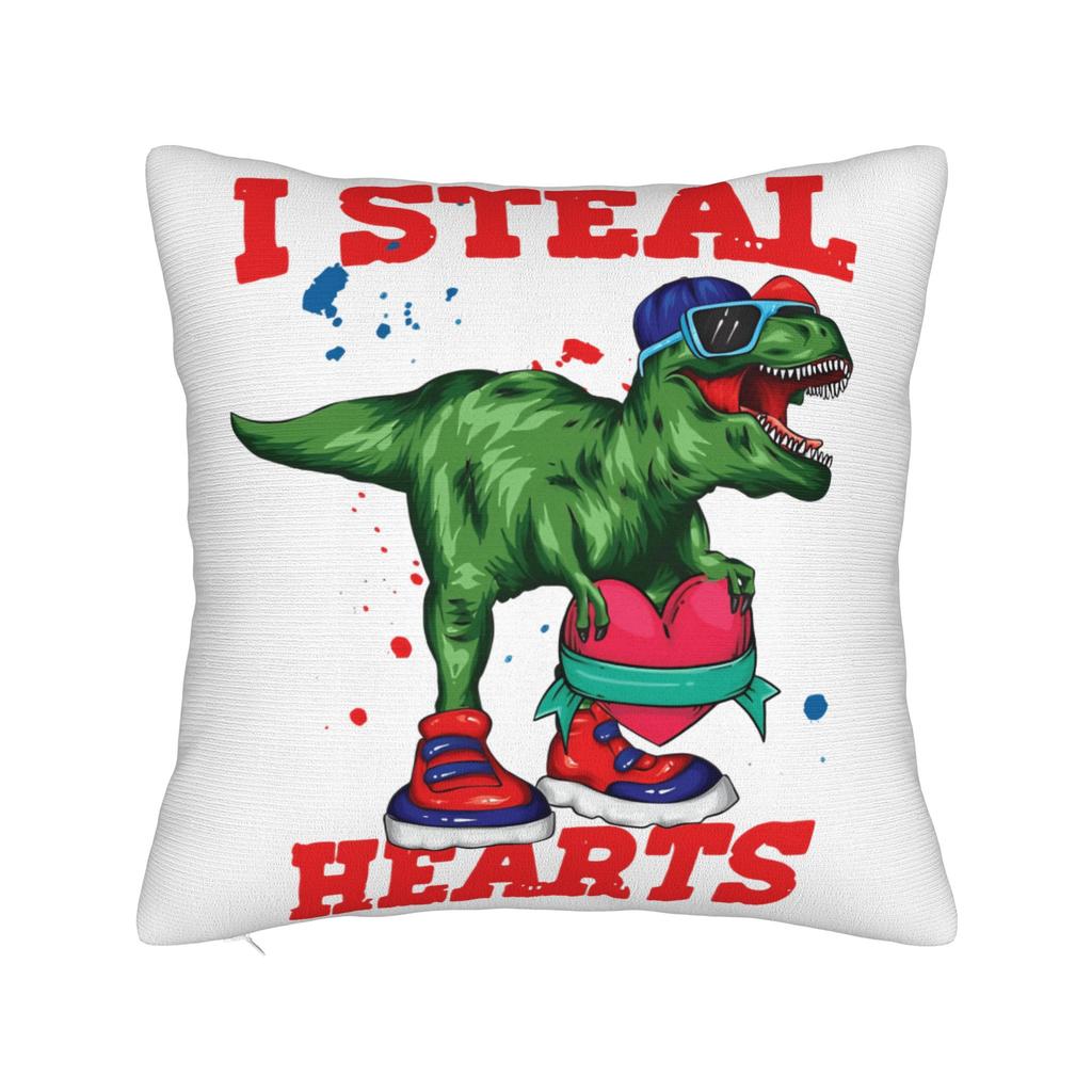 Valentine Day Dinosaur TRex I Steal Hearts Pillow Case Retro Trendy Pillow Cover Soft Pillowcases For Chair Sofa Home Decor