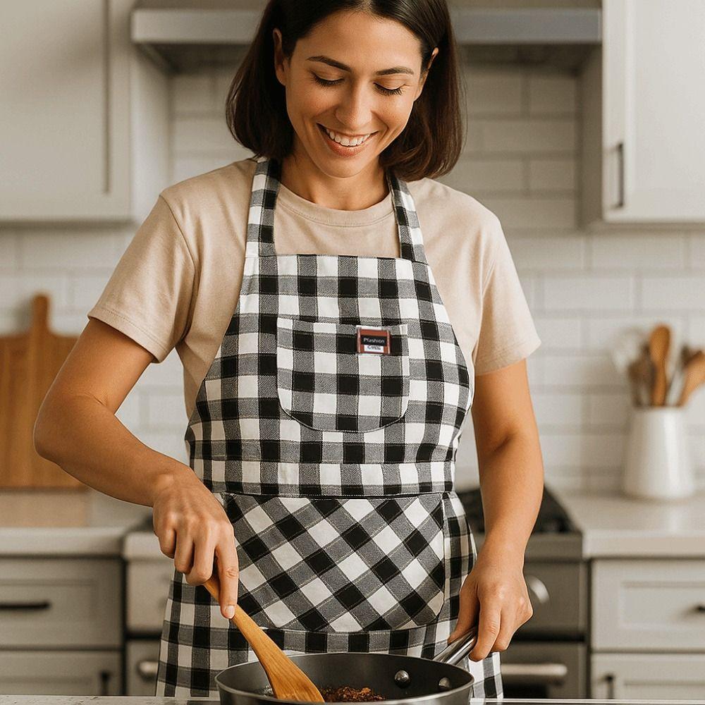 Anti Dirty Chef Work Apron Checkered Print Cooking Aprons Kitchen Aprons  Household Cleaning