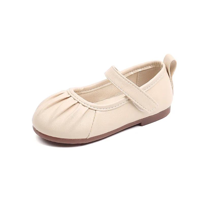 Новые шикарные однотонные балетки для девочек, детские модные плиссированные кожаные туфли, мягкие милые туфли принцессы для танцев, для вечеринки, свадьбы