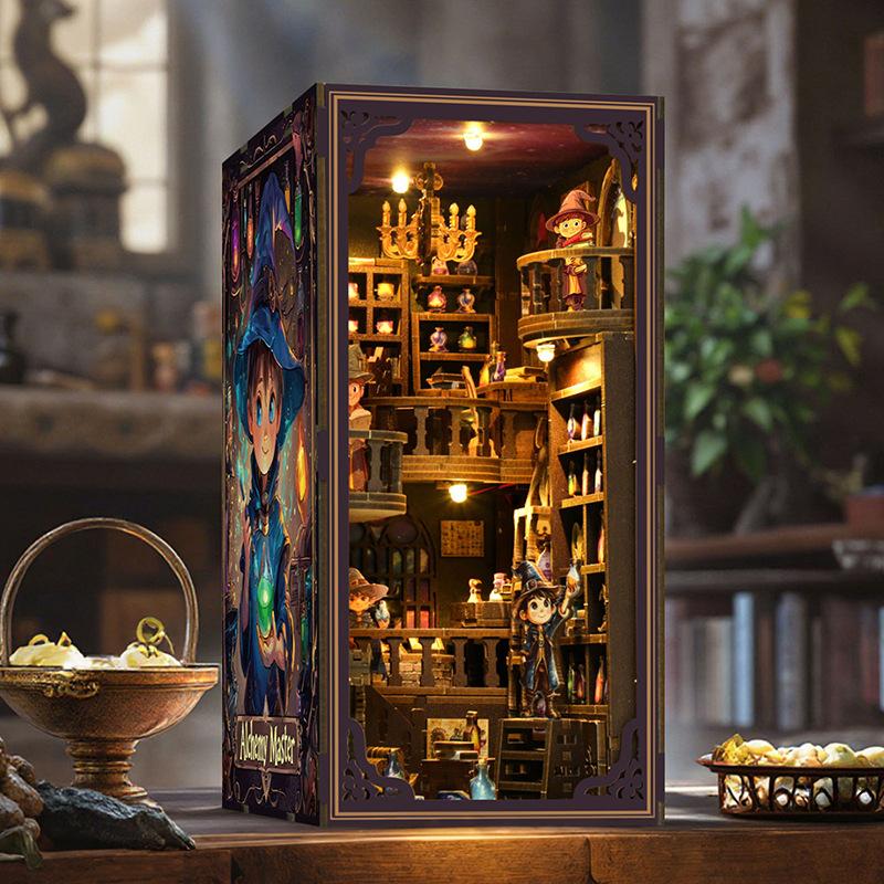 Мастер алхимии Деревянная DIY хижина Собрана вручную 3D Трехмерная Деревянная DIY Подставка для книг Сборная игрушка Подарок для мальчиков
