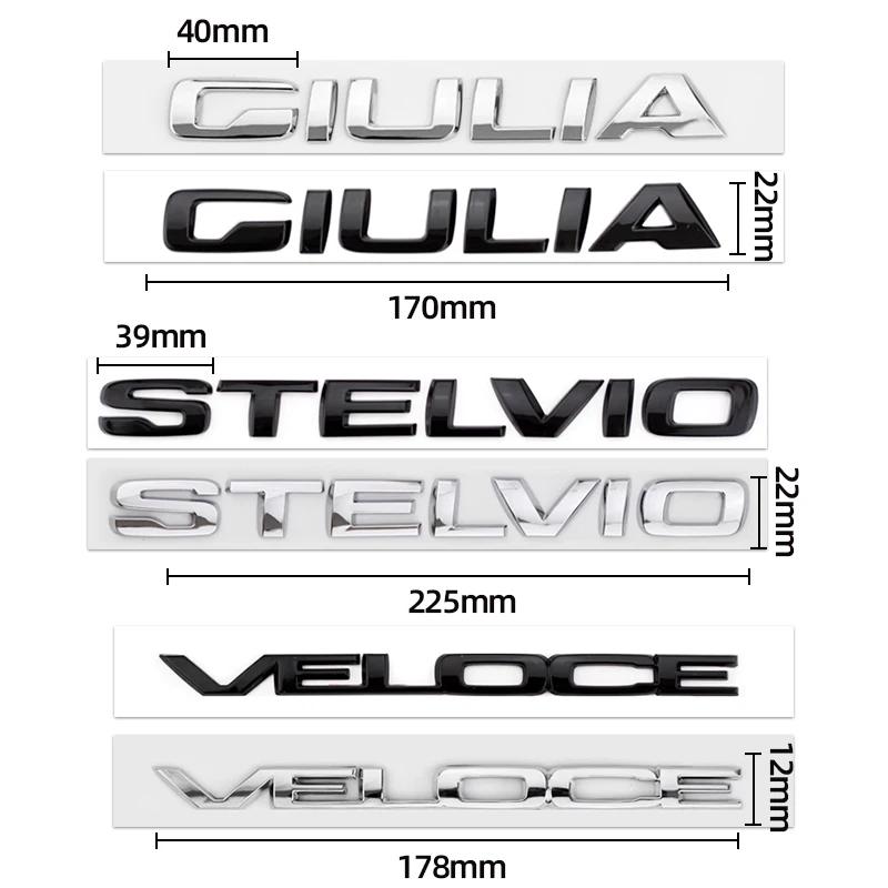 RZUD8 3D ABS Glossy silvery Black Q2 Q4 Ti Veloce Giulia Stelvio Letter Badge Trunk Emblem Car Stickers For Alfa Romeo Accessories