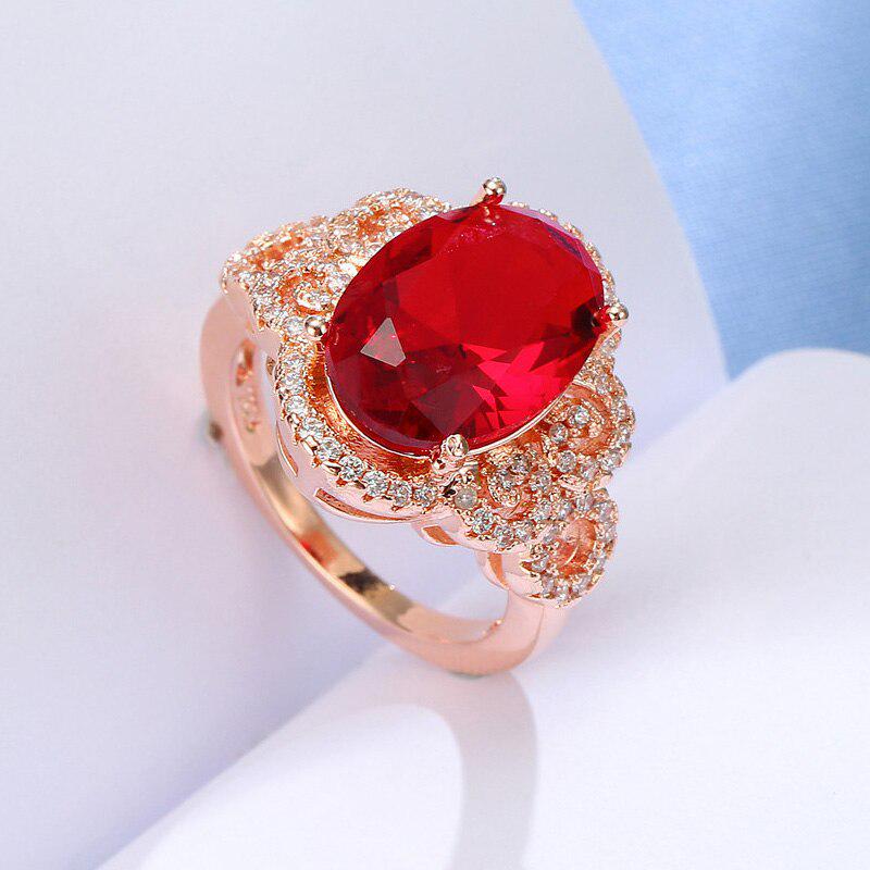 BELLA BOX Классические кольца для женщин с овальной формой, рубиновые драгоценные камни, цвет розового золота, очаровательные женские ювелирные изделия, подарок
