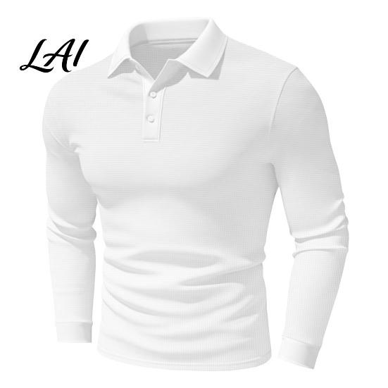 Long Sleeve Golf Wear Men Shirt Turndown Collar Button Neck Formal Office Shirt Solid Color Breathable Pullover Top for Sports Daily Mens