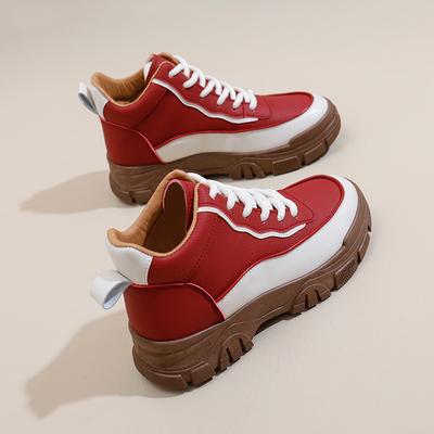 Повседневные женские ботильоны на толстой платформе, осенние, нескользящие, со шнуровкой, короткие спортивные ботинки, прогулочная обувь из искусственной кожи, удобные женские кроссовки с высоким берцем