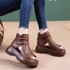Soft Leather Casual Large Size Roman Sandals Women's Summer 2025 Retro Comfortable Thick-soled Fish Mouth High-top Sandals Hollow Cool Boots